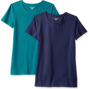 image:imageAmazon Essentials Womens RegularFit ShortSleeve TShirt Crewneck and VNeck Options MultipacksNavyTeal Green