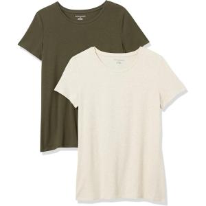 image:imageAmazon Essentials Womens RegularFit ShortSleeve TShirt Crewneck and VNeck Options MultipacksOatmeal HeatherOlive