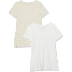 image:imageAmazon Essentials Womens RegularFit ShortSleeve TShirt Crewneck and VNeck Options MultipacksOatmeal HeatherWhite