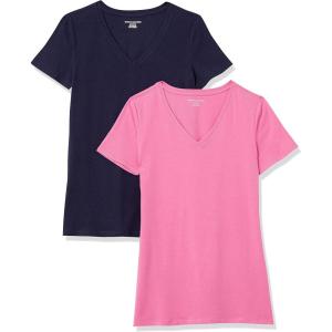 image:imageAmazon Essentials Womens RegularFit ShortSleeve TShirt Crewneck and VNeck Options MultipacksPinkNavy