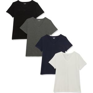 image:imageAmazon Essentials Womens RegularFit ShortSleeve TShirt Crewneck and VNeck Options MultipacksWhiteCharcoal HeatherNavy