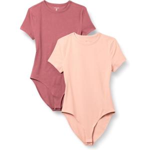 image:imageAmazon Essentials Womens Short Sleeve Stretch Cotton Jersey SlimFit TShirt Bodysuit Pack of 2Dusty RosePlum
