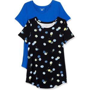 image:imageAmazon Essentials Womens ShortSleeve Scoopneck Tunic Tops Pack of 2Black FloralBright Blue
