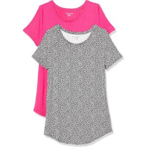 image:imageAmazon Essentials Womens ShortSleeve Scoopneck Tunic Tops Pack of 2Black TulipsBright Pink
