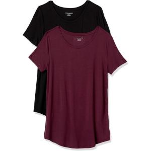 image:imageAmazon Essentials Womens ShortSleeve Scoopneck Tunic Tops Pack of 2BlackBurgundy