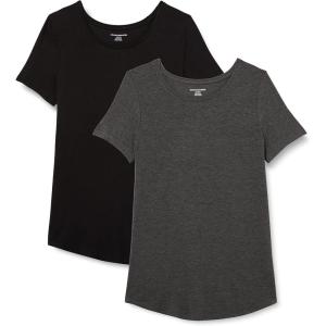 image:imageAmazon Essentials Womens ShortSleeve Scoopneck Tunic Tops Pack of 2BlackCharcoal Heather