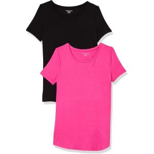 image:imageAmazon Essentials Womens ShortSleeve Scoopneck Tunic Tops Pack of 2BlackDark Pink