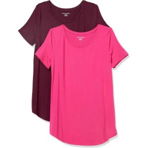 image:imageAmazon Essentials Womens ShortSleeve Scoopneck Tunic Tops Pack of 2Bright PinkBurgundy