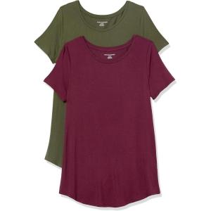 image:imageAmazon Essentials Womens ShortSleeve Scoopneck Tunic Tops Pack of 2BurgundyDark Olive