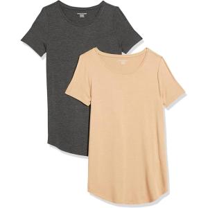 image:imageAmazon Essentials Womens ShortSleeve Scoopneck Tunic Tops Pack of 2Charcoal HeatherLight Camel