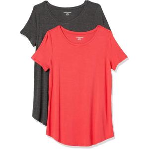 image:imageAmazon Essentials Womens ShortSleeve Scoopneck Tunic Tops Pack of 2Charcoal HeatherRed