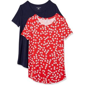 image:imageAmazon Essentials Womens ShortSleeve Scoopneck Tunic Tops Pack of 2NavyRed Flowers