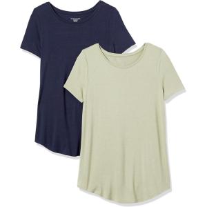 image:imageAmazon Essentials Womens ShortSleeve Scoopneck Tunic Tops Pack of 2NavySage Green