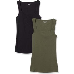 image:imageAmazon Essentials Womens Slim Fit Square Neck Tank TopBlackDark Olive
