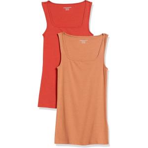 image:imageAmazon Essentials Womens Slim Fit Square Neck Tank TopBrick RedLight Caramel