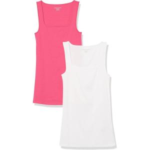 image:imageAmazon Essentials Womens Slim Fit Square Neck Tank TopWhiteDark Pink