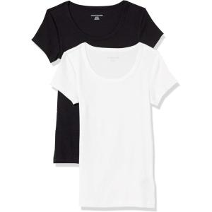image:imageAmazon Essentials Womens SlimFit CapSleeve Scoop Neck TShirtBlackWhite