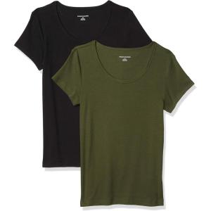 image:imageAmazon Essentials Womens SlimFit CapSleeve Scoop Neck TShirtDark OliveBlack