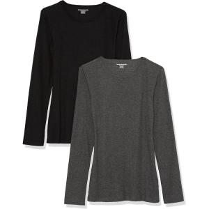 image:imageAmazon Essentials Womens SlimFit Long Sleeve Rib Knit Crew Neck Top Pack of 2BlackCharcoal Heather