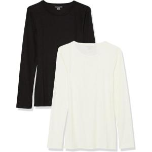 image:imageAmazon Essentials Womens SlimFit Long Sleeve Rib Knit Crew Neck Top Pack of 2BlackOffwhite