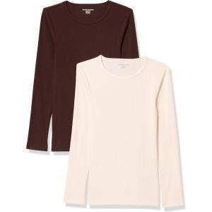 image:imageAmazon Essentials Womens SlimFit Long Sleeve Rib Knit Crew Neck Top Pack of 2Eggshell WhiteEspresso