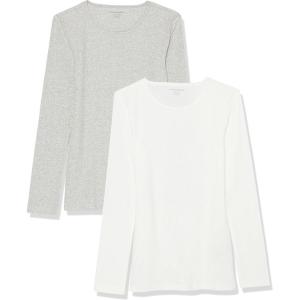 image:imageAmazon Essentials Womens SlimFit Long Sleeve Rib Knit Crew Neck Top Pack of 2Grey HeatherWhite