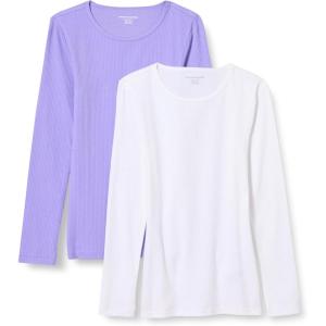 image:imageAmazon Essentials Womens SlimFit Long Sleeve Rib Knit Crew Neck Top Pack of 2LavenderWhite