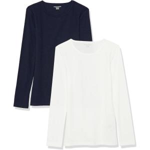 image:imageAmazon Essentials Womens SlimFit Long Sleeve Rib Knit Crew Neck Top Pack of 2NavyWhite