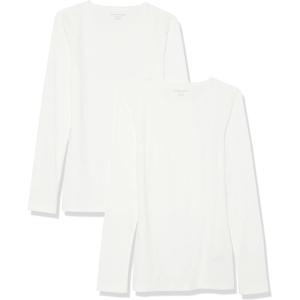 image:imageAmazon Essentials Womens SlimFit Long Sleeve Rib Knit Crew Neck Top Pack of 2White