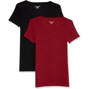 image:imageAmazon Essentials Womens SlimFit ShortSleeve VNeck TShirtBlackBurgundy