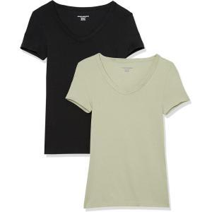 image:imageAmazon Essentials Womens SlimFit ShortSleeve VNeck TShirtBlackLight Sage Green