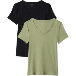 image:imageAmazon Essentials Womens SlimFit ShortSleeve VNeck TShirtBlackOlive