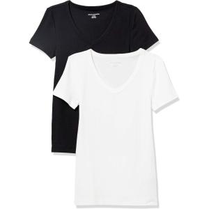 image:imageAmazon Essentials Womens SlimFit ShortSleeve VNeck TShirtBlackWhite