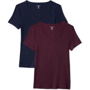 image:imageAmazon Essentials Womens SlimFit ShortSleeve VNeck TShirtBurgundyNavy