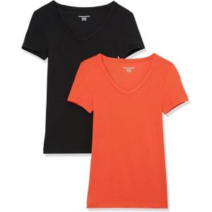 image:imageAmazon Essentials Womens SlimFit ShortSleeve VNeck TShirtCharcoal HeatherTomato Red