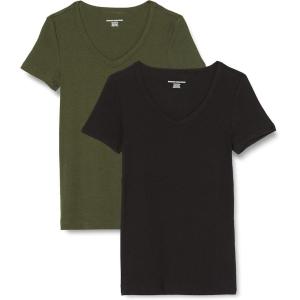image:imageAmazon Essentials Womens SlimFit ShortSleeve VNeck TShirtDark OliveBlack