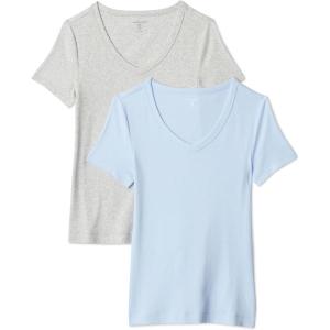 image:imageAmazon Essentials Womens SlimFit ShortSleeve VNeck TShirtLight BlueLight Grey Heather