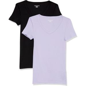 image:imageAmazon Essentials Womens SlimFit ShortSleeve VNeck TShirtWhiteLavender