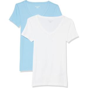 image:imageAmazon Essentials Womens SlimFit ShortSleeve VNeck TShirtWhiteLight Blue