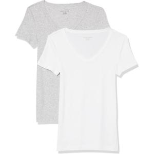 image:imageAmazon Essentials Womens SlimFit ShortSleeve VNeck TShirtWhiteLight Heather Grey