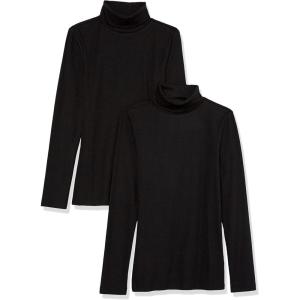 image:imageAmazon Essentials Womens SlimFit Stretchy Layering Long Sleeve Knit Rib Turtleneck Top Available in Plus Size Pack of 2Black