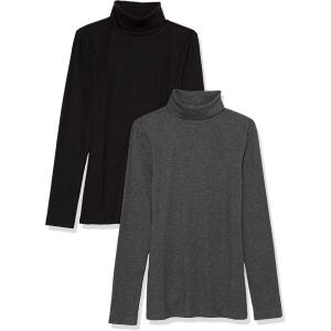 image:imageAmazon Essentials Womens SlimFit Stretchy Layering Long Sleeve Knit Rib Turtleneck Top Available in Plus Size Pack of 2BlackCharcoal Heather