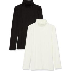 image:imageAmazon Essentials Womens SlimFit Stretchy Layering Long Sleeve Knit Rib Turtleneck Top Available in Plus Size Pack of 2Eggshell WhiteBlack