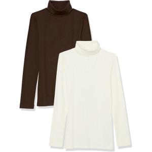 image:imageAmazon Essentials Womens SlimFit Stretchy Layering Long Sleeve Knit Rib Turtleneck Top Available in Plus Size Pack of 2EspressoWhite