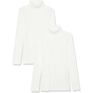 image:imageAmazon Essentials Womens SlimFit Stretchy Layering Long Sleeve Knit Rib Turtleneck Top Available in Plus Size Pack of 2White