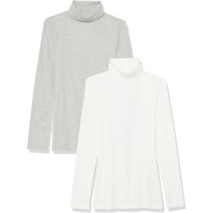 image:imageAmazon Essentials Womens SlimFit Stretchy Layering Long Sleeve Knit Rib Turtleneck Top Available in Plus Size Pack of 2WhiteGrey