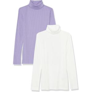 image:imageAmazon Essentials Womens SlimFit Stretchy Layering Long Sleeve Knit Rib Turtleneck Top Available in Plus Size Pack of 2WhitePurple
