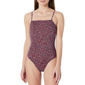 image:imageAmazon Essentials Womens Squareneck OnePiece SwimsuitBrick Red Lilac Leopard