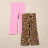 image:imageAmazon Essentials Girls and Toddlers SlimFit Cotton Knit Flare Leggings Pull On Pack of 2Bright PinkTan Leopard Print