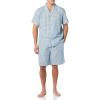 image:imageAmazon Essentials Mens Lightweight Woven Cotton Poplin Loungewear Shorts Pyjama Set with Notch CollarBlue Geo Print
